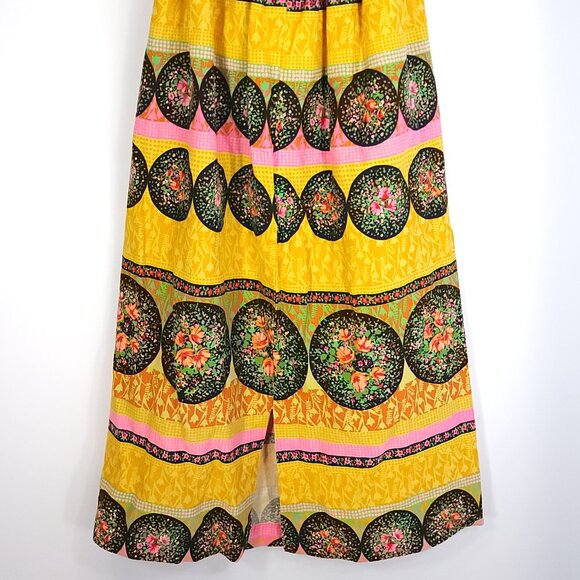 Vtg Mr B of California Maxi Skirt Small? Boho Black Yellow Pink Floral Print - Picture 4 of 10